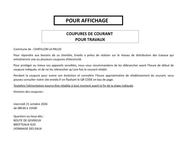 Motif de la coupure : Renforcement du réseau électrique